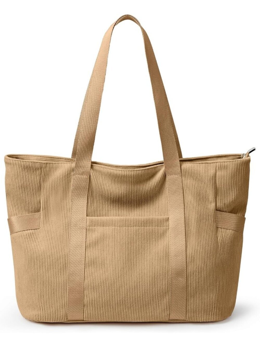 Women L-brown Large Tote Bag Zipper Compartments Travel Work Gym Bag
